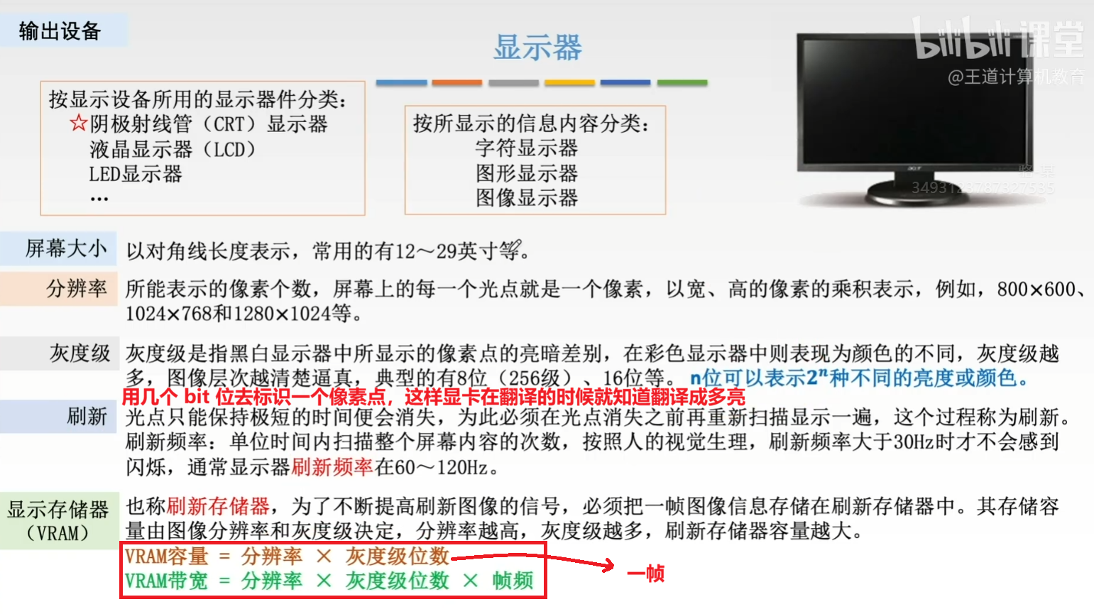 显示器的常见性质